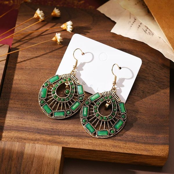 

dangle & chandelier vintage green crystal beaded earrings for women 2021 round water drop hollow retro fashion personality jewelry boho, Silver