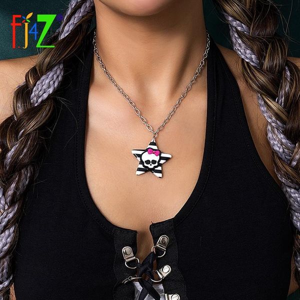 

pendant necklaces f.j4z hit-hop women's necklace 2021 trend acrylic striped star skull beauty collar halloween party gifts, Silver