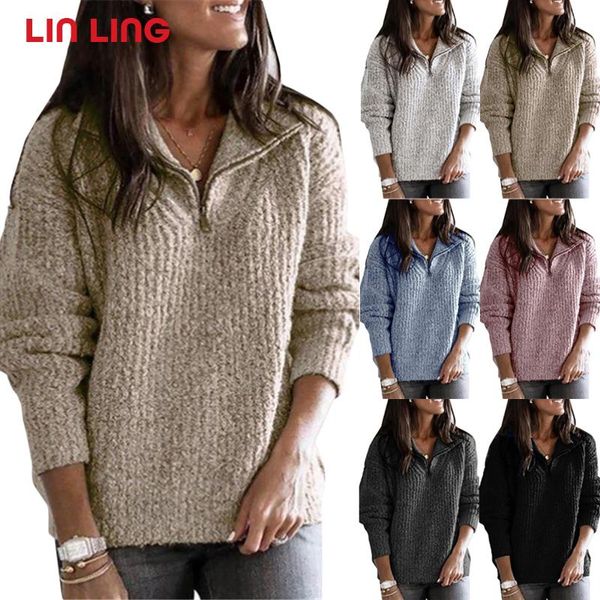 

women's sweater zipper oversized winter long sleeve brand designer loose pullover turtleneck korean knitted vintage sweaters, White;black