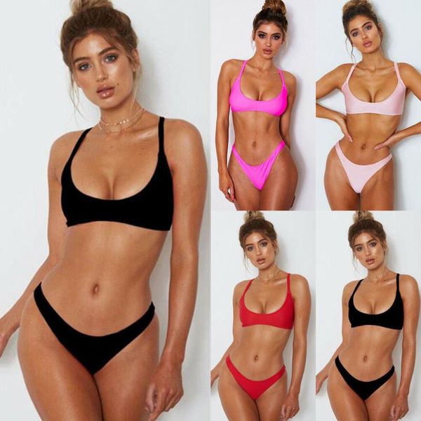 

women's swimwear 2021 summer women solid bikini set bandage push-up padded ladies swimsuit bathing beachwear bather suit, White;black