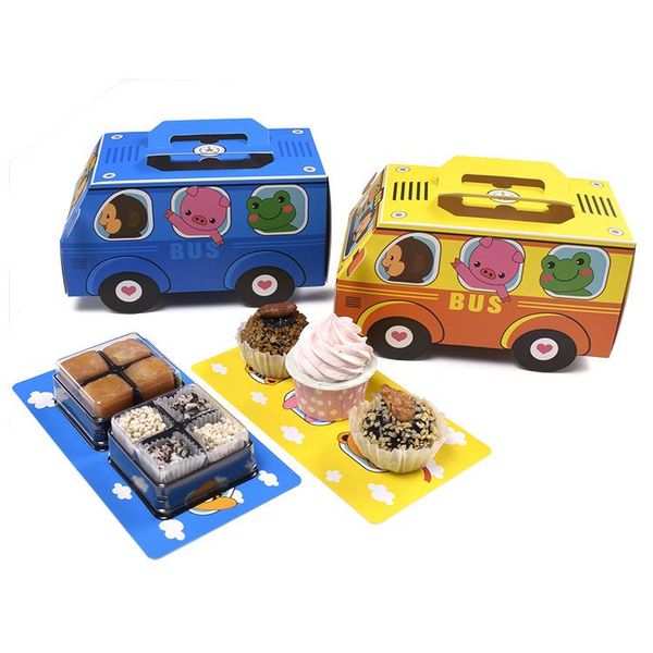 

gift wrap 50pcs bus shape box cartoon animals candy cookies snack paper packaging cake handle kids birthday party favors