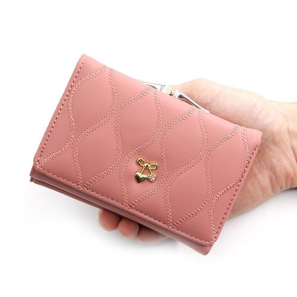 

short womens wallet pu leather plaid small female clutch wallets ladies trifold money purses with coin pocket pink, Red;black