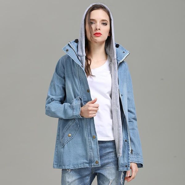 

women's jackets 2021 autumn button up ladies denim women jacket with hooded 2 piece 4xl female jean plus size coat, Black;brown
