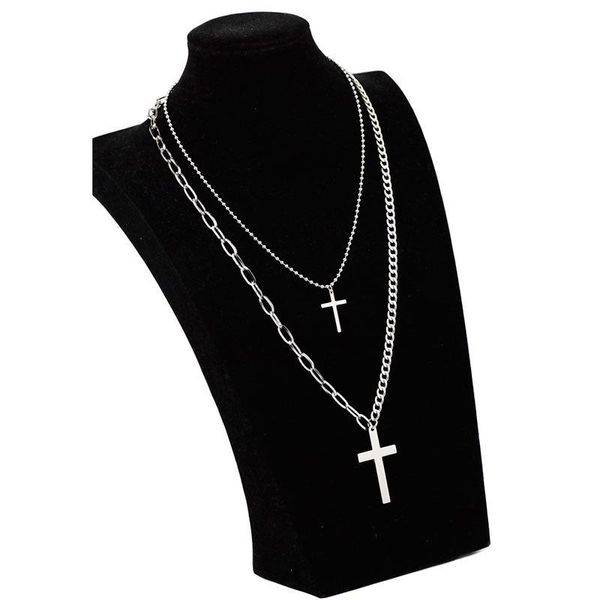 

pendant necklaces simple fashion cross heart moon necklace choker for women men stainless steel jewelry clavicle chain hip hop gifts, Silver