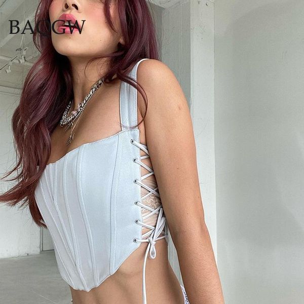

women's tanks & camis summer lace up bandage patchwork women strap white corset crop bodycon streetwear party club elegant outfits
