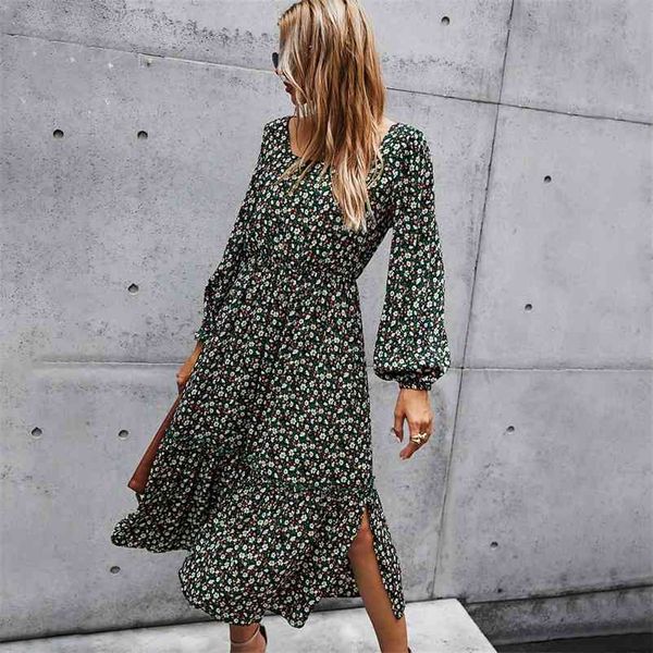 

foridol floral print boho maxi long winter dress women clothes vintage square collar a-line dress chic long sleeve dress 210415, Black;gray