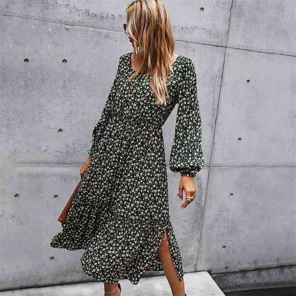 Foridol Floral Impressão Boho Maxi Vestido de Inverno Longo Mulheres Roupas Vintage Quadrado Collar A-Line Dress Chic Manga Longa Vestido 210415