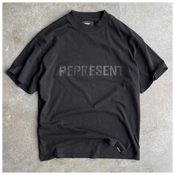 

men's t-shirts summer represent letter printed t-shirt men and women harajuku retro black street trend 100% cotton short sleeve, White;black