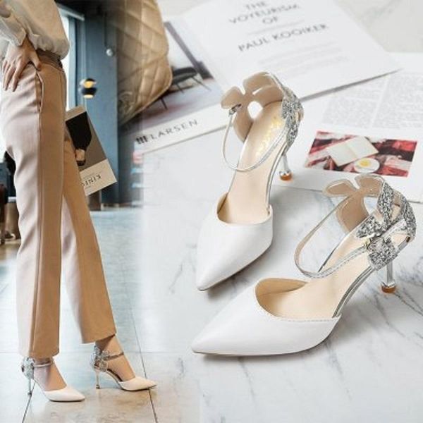 

summer ladies sandals and comfortable buckle rhinestone pointed toe cap high heel stiletto women, Black