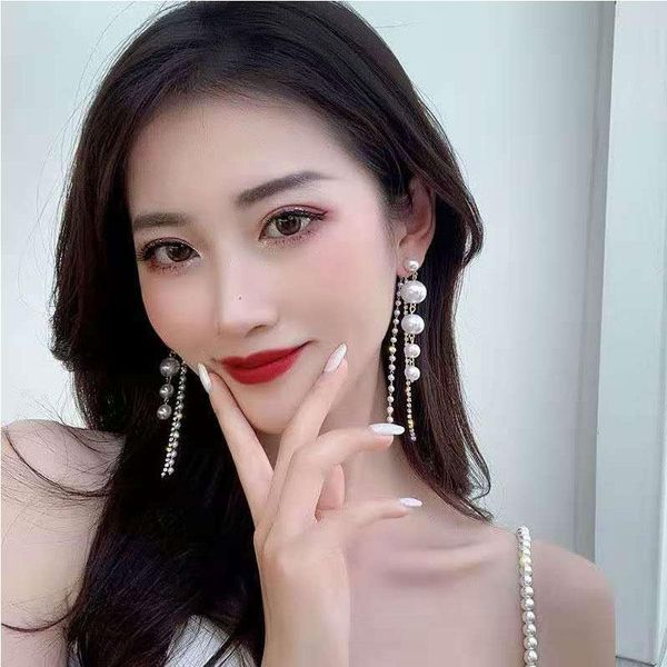 

dangle & chandelier korean big small pearl long drop earrings for women 2021 fashion jewelry statement brincos, Silver