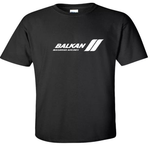 

balkan bulgarian airlines white logo republican cotton black t-shirt, White;black
