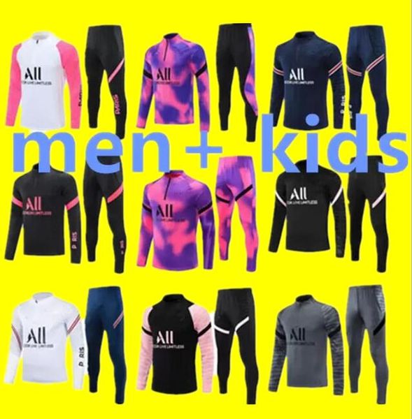 

21/22 paris tracksuit 2021 2022 kids and men training suit mbappe long sleeve raining set football soccer jerseys kit uniform chandal, Black