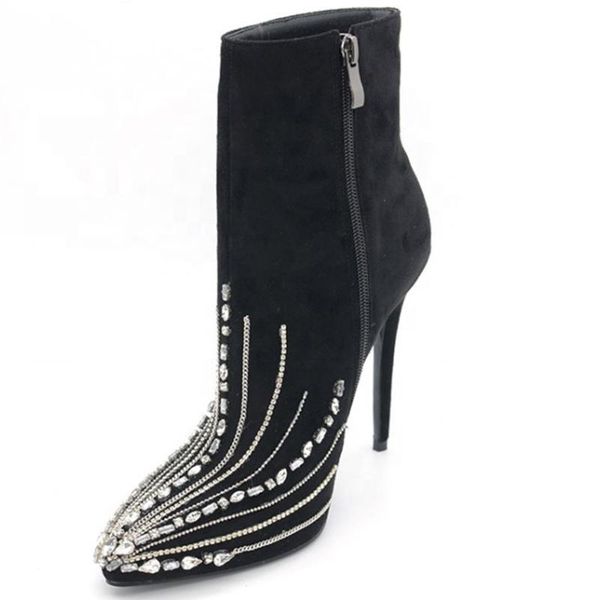 

boots sarairis high heels women shoes black ankle crystal super thin pointed toe 2021 elegant office lady