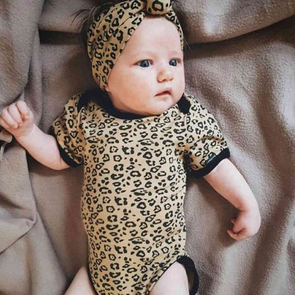 

summer children's wear leopard baby boys and girls short sleeve onepiece hatsuit triangle climbing suit, White