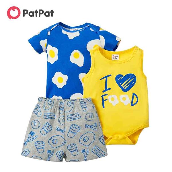 Verão 3 Pcs Bebê Casual's Sets Macsários para 0-2Y Unisex Manga Curta Algodão Bodysuits Roupas 210528