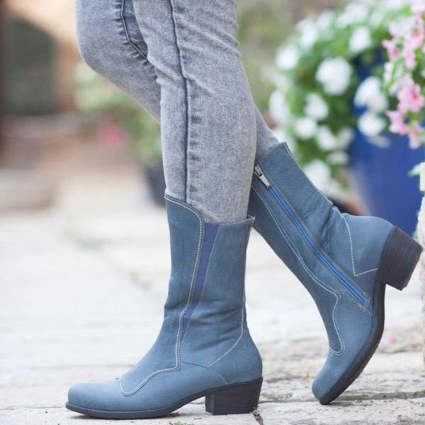 

boots vogue designed genuine leather women spring autumn cow ladies mid-calf botines mujer shoes plus size 53, Black