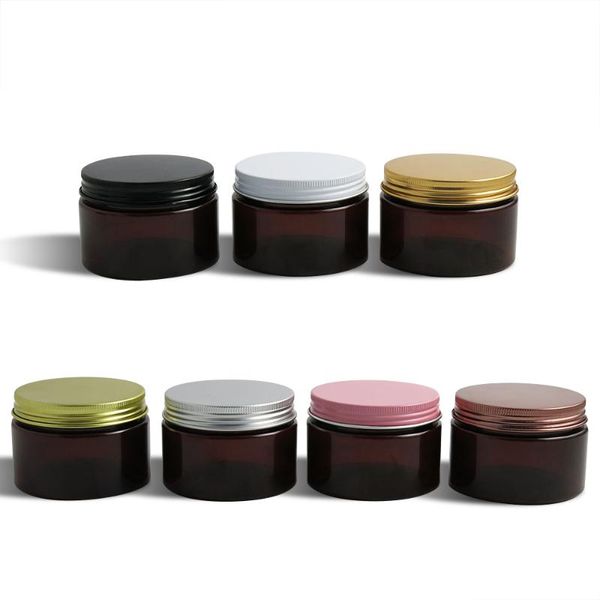 

120g amber pet cream jar with metal lids 4oz bottle black aluminum and inner pad storage bottles & jars