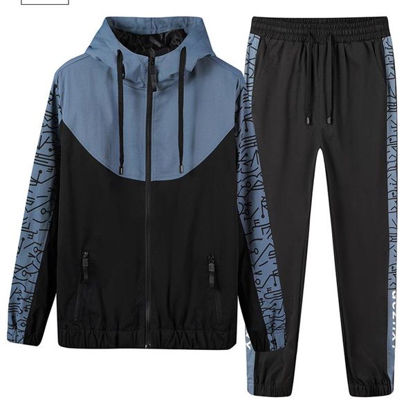 

men's tracksuits casual suit men fall hooded cardigan sweater contrast color jacket trousers korean trend comfortable breathable 2-piec, Gray