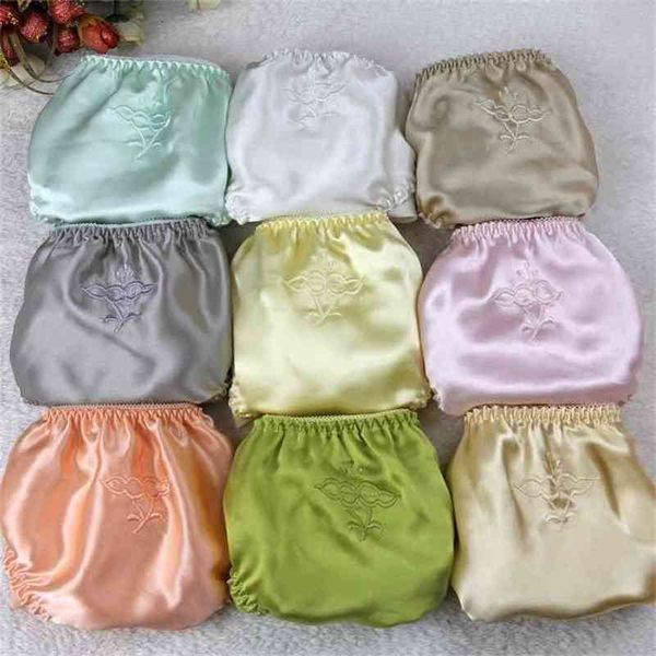 Seidenfrauen Satin Höschen weibliche Blumensticke Unterwäsche 3PSC Pack Ladies Knickers Slips 210730