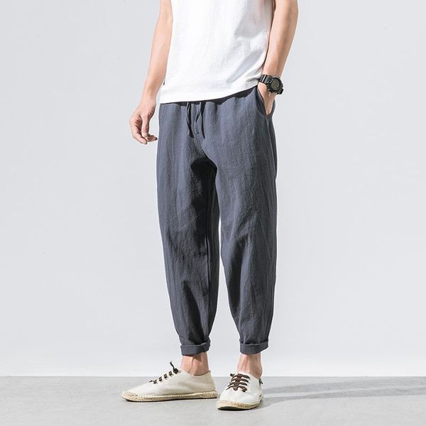 

summer casual baggy men's long trousers thin linen for men pants, Black