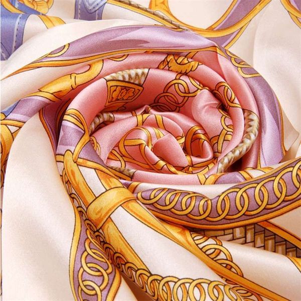

100% mulberry silk women scarf shawl printed sale chain pattern brand muffler large air condition cape kerchief 210928, Blue;gray
