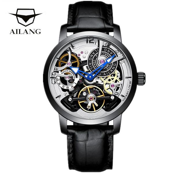 

wristwatches ailang 2021 skeleton tourbillon mechanical watch men business casual automatic male clock relogio masculino, Slivery;brown