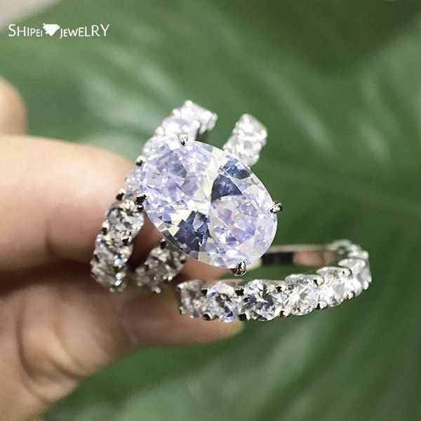 

cluster rings shipei luxury 925 sterling silver oval cut created moissanite diamonds gemstone wedding fine jewelry personality ring set gift, Golden;silver