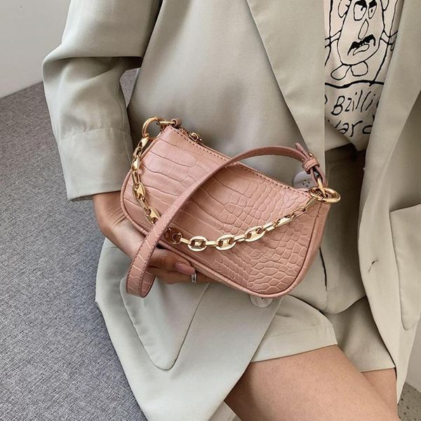 

evening bags 2021 crocodile pattern baguette mini pu leather shoulder for women chain designer luxury handbag female travel tote