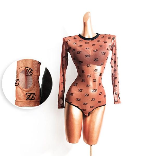 

stage wear 2021 latin dance dress women long sleeve finger hole bodysuit samba tango chacha dancing performamnce tl608, Black;red