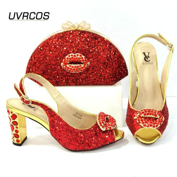 

dress shoes 2021 arrival african nigerian selling fashion italian design red color decoration ladies and bag set, Black