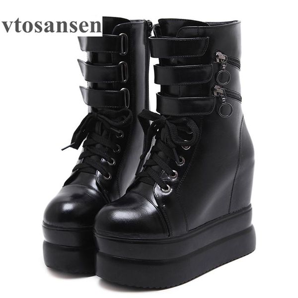 

boots shoes black lace up platform gothic woman zipper wedges for women autumn winter soft leather wholesale