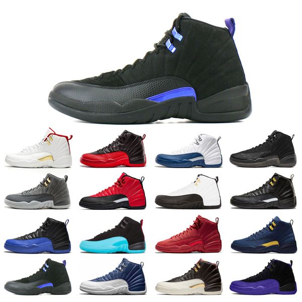 

with box 12s basketball shoes 12 for man black purple bulls dark grey fiba flu game french blue winterized wings utility university gold ind