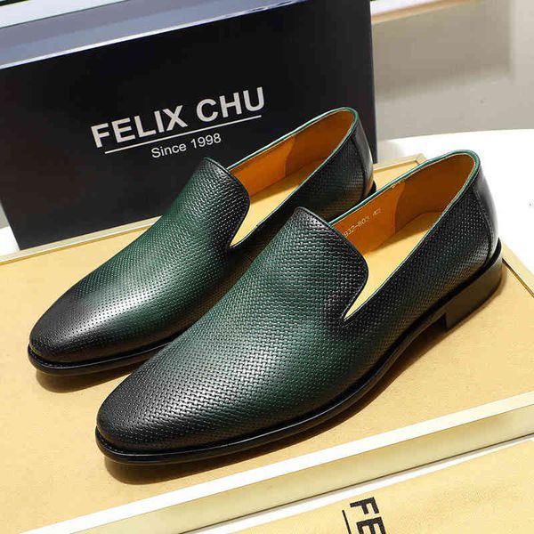 

dress shoes felix chu italian mens loafers leather black green casual slip on genuine wedding party formal suit shoe men o7d8