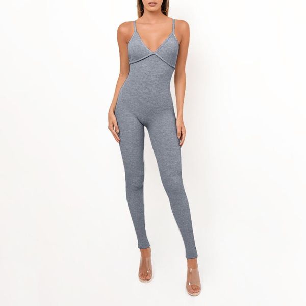 

knitted jumpsuit 2021 women summer bodysuit v-neck rompers female solid casual streetwear outfit fitness backless d30 women's jumpsuits, Black;white