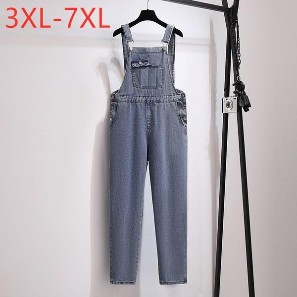 

plus size pants 2021 ladies autumn winter long rompers jeans for women large cotton blue pocket denim jumpsuit 3xl 4xl 5xl 6xl 7xl, Black
