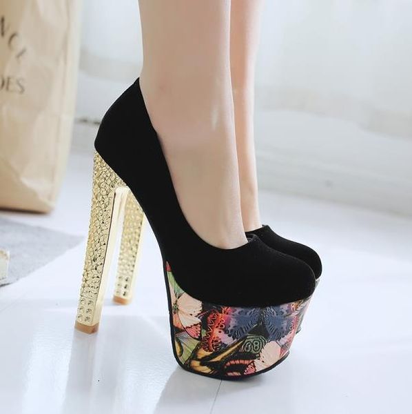 

plus size 33 to 42 43 ultra high heel pumps red floral fashion luxury designer women shoes, Black