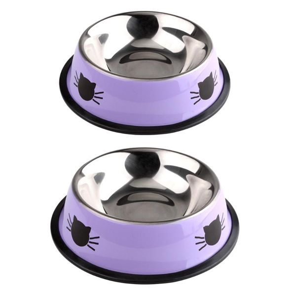 

cat bowls & feeders 2pcs stainless steel dish shallow neater feeder metal foods water dishes small cats feeding pet supplies