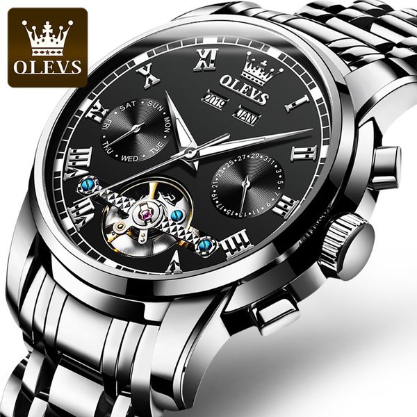 

olevs men's clock automatic mechanical rust-brand dress luxury moon phase tours presents for men, Slivery;brown