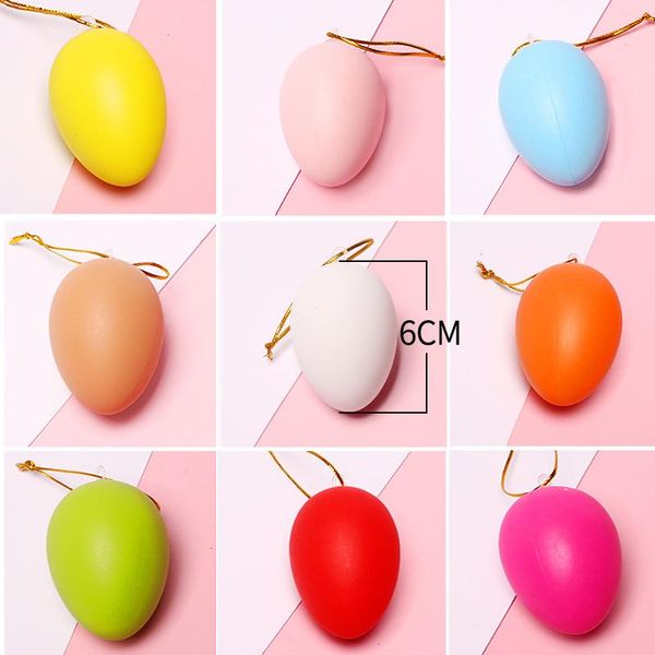 

12pcs mix color 6*4cm plastic easter eggs decorations for home wall hanging craft ornament kids toy gift diy painting egg decor party decora