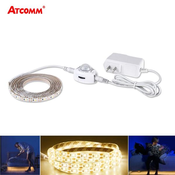 

5m pir motion sensor led strip light dc 12v ip65 waterproof 1m 2m 3m 4m under cabinet closet lamp with power adapter strips