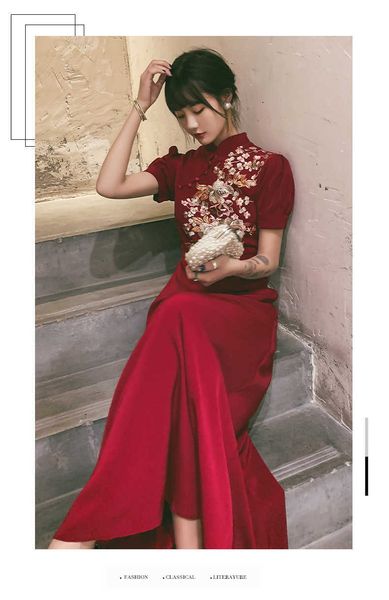 

luxury evening dresses toast cloth bride 2021 summer usually can wear chine engagement back door female xiuhe cheongsam, Black;red