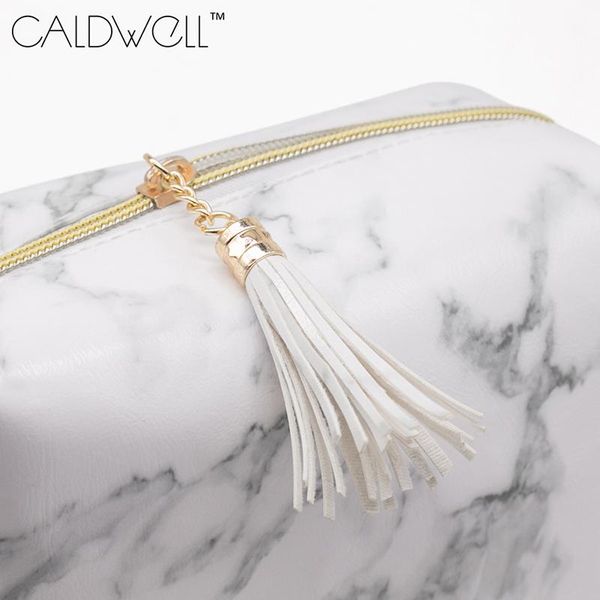 

cosmetic bags & cases women makeup bag pu leather zipped tassels marbling brush organizer travel toiletry