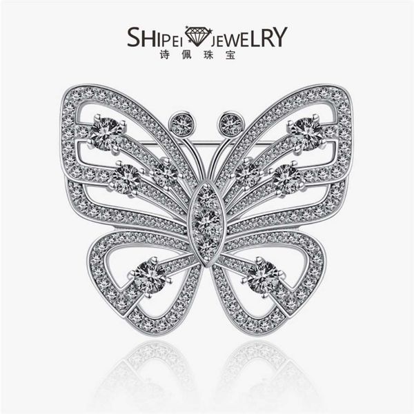 

shipei jewelry new s925 silver butterfly brooch for women, Gray