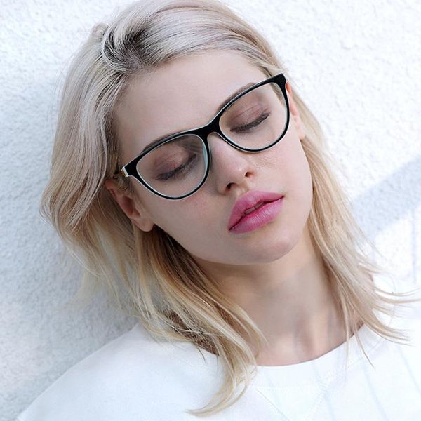 

fashion sunglasses frames resin cat eye glasses for women clear lens frame eyeglasses vintage transparent eyewear, Black