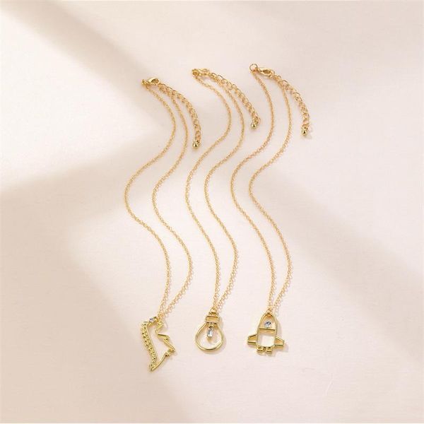 

chains gold refined and simple self-created bamboo necklace small dinosaur rocket bulb three-piece jewelry, Silver