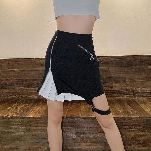 

skirts mini black split skirt halloween gothic a line hip women zipper school strap solid suspender bottom