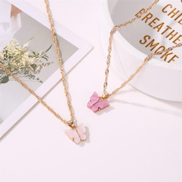 

pendant necklaces sweet acrylic butterfly necklace for women gold color long clavicle chain insect sweater jewelry accessories, Silver
