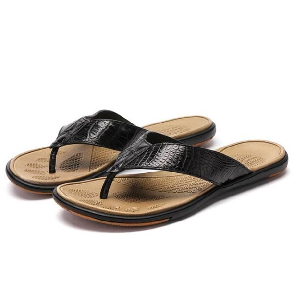 

slippers ourui fashion tide person the beach men in summer crocodile flip-flops male outdoor, Black