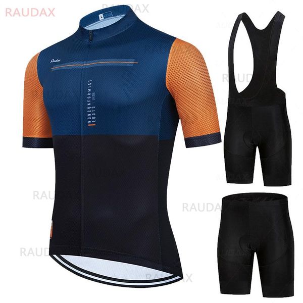 

cycling jersey 2021 raudax pro team bicycle breathable mountain bike clothing triathlon short sleeve set racing sets, Black;blue