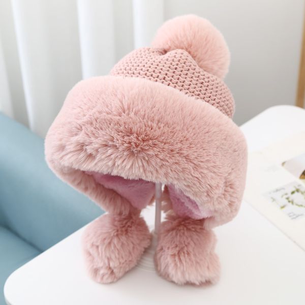 

winter womens bomber hat with pompom ponytail faux fox fur earflap hats warm soft russian ushanka thicken trapper snow ski cap, Blue;gray